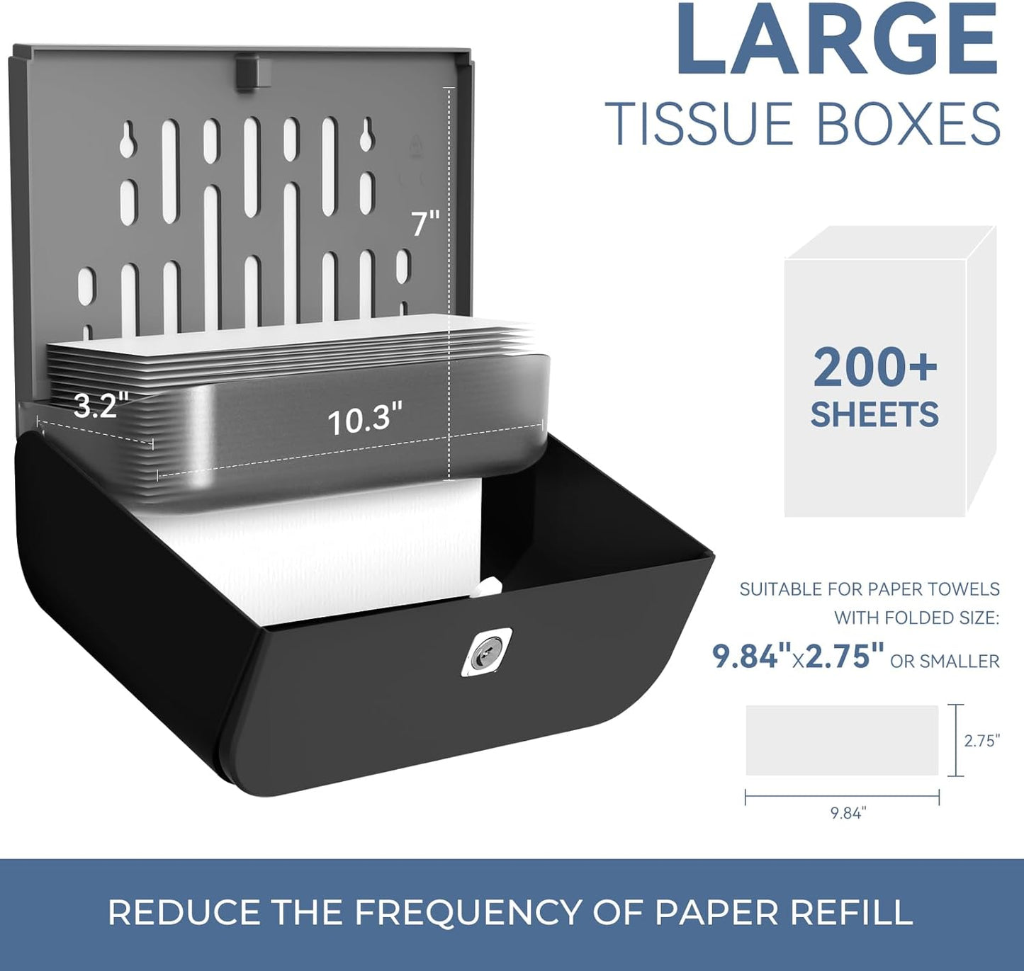 Paper Towel Dispenser Wall Mount, Adhesive No Drilling Multifold Trifold Cfold Commercial Hand Towel Dispenser (Black-PN6012)