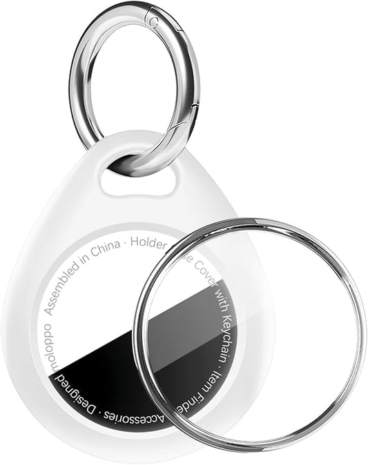 for AirTag Keychain Holder with Wire Cable, Secure Lock Case for Air tag, Applicable to AirTags, Key Ring Chain Luggage, for Airtag Accessories for GPS Item Finder Tracker, White