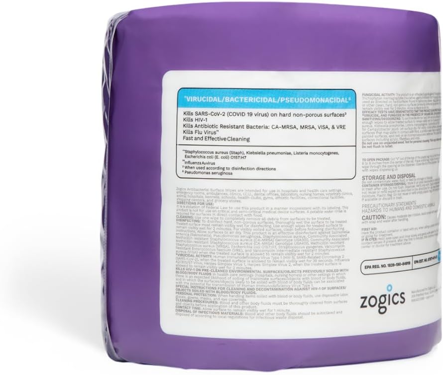 Zogics Antibacterial Disinfecting Wipes – For Sanitizing and Cleaning Surfaces and Equipment, EPA Registered Antibacterial Cleaning Wipes (1 Roll of 800)