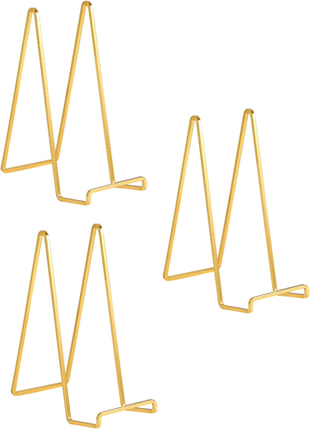 Large Plate Holder Display Stand - 10 inch Tall Plate Stands for Display - Metal Picture Frame Stand - Big Tabletop Easel Stand for Decorative Plates | Platter | Book | Plaque | Tile - 3 Pack - Gold