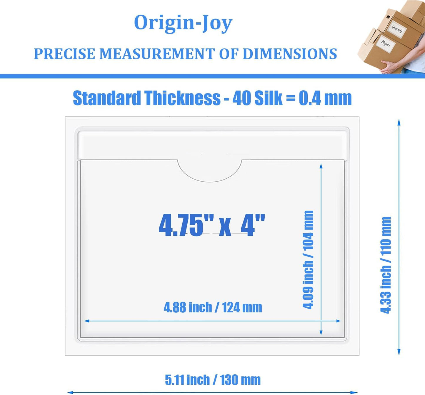 Origin-Joy 35 PCS Self Adhesive Index Card Pockets with Top Open, Clear Plastic Label Holder for Cards of Note, Library and Business, Adhesive Label Pockets & Card Holder (4.75 x 4 inch)