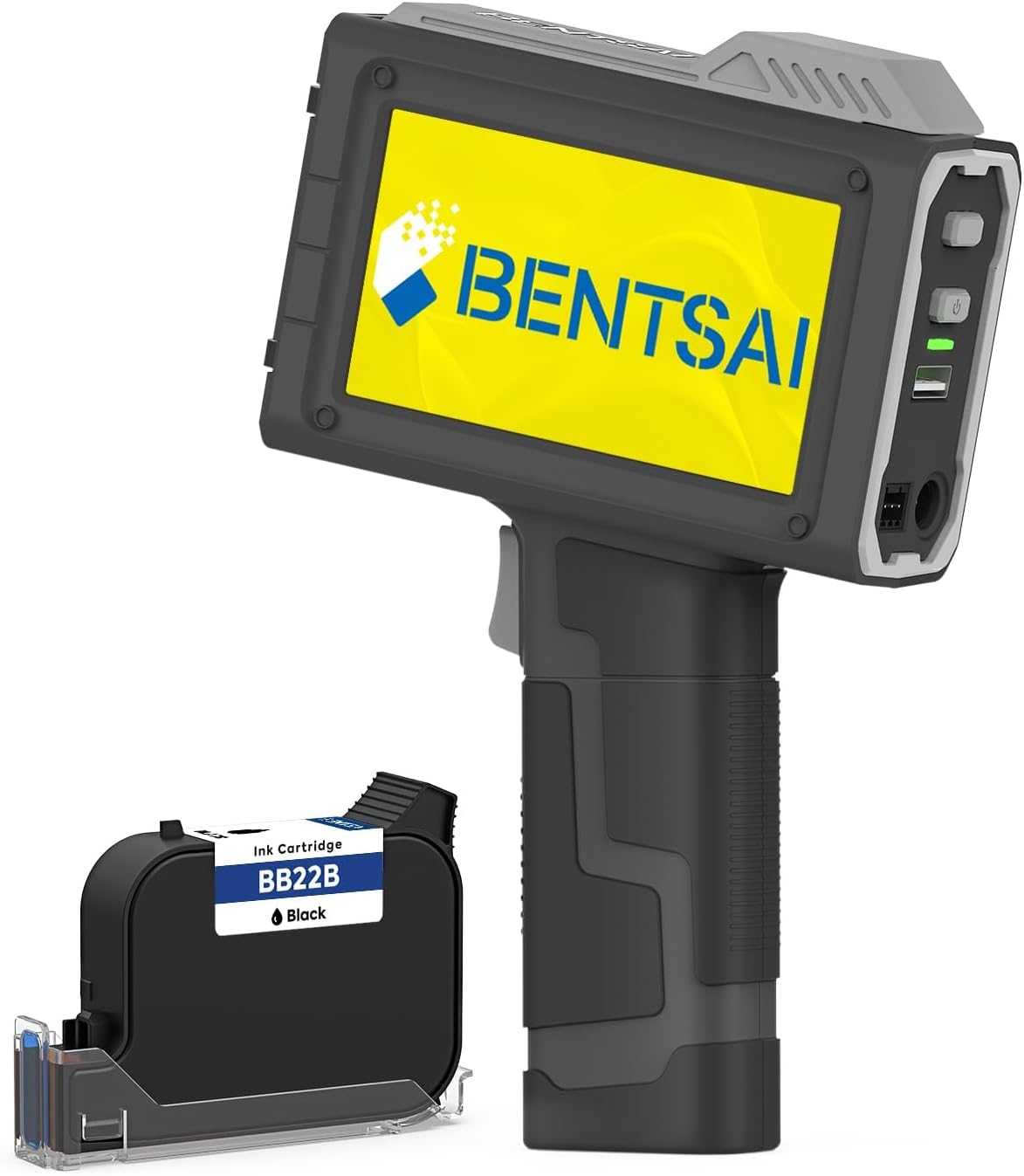 BENTSAI Handheld Inkjet Printer BT-HH6205BL Upgraded with 16H Long Lasting 0.5Inch Use with Photoelectric Sensor for Assembly Line for Date QR Code UPC Barcode Logo Batch Number on Carton Plastic Wood