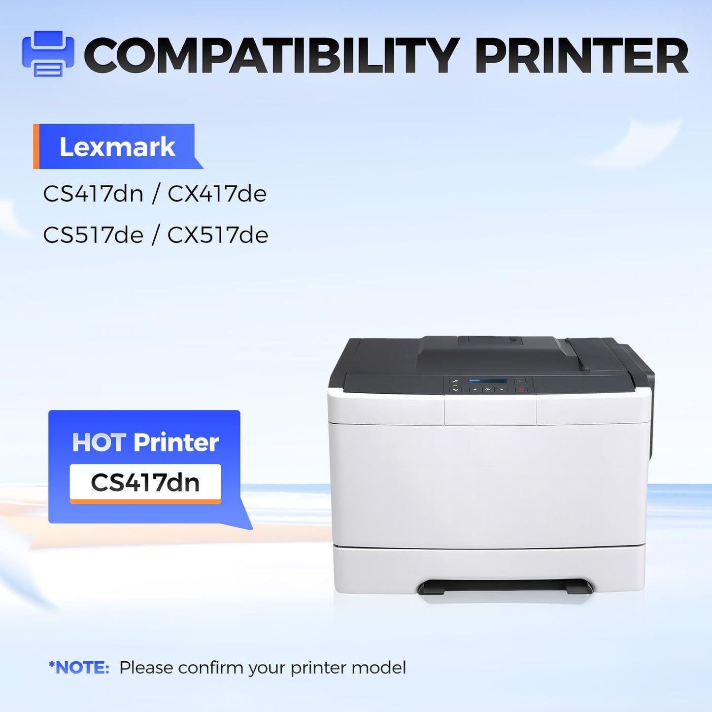 71B1HK0 71B1HC0 71B1HM0 71B1HY0 Toner Cartridge Set 4-Pack Black Cyan Magenta Yellow with chip Replacement Compatible with Lexmark CS417dn CX417de CS517de CX517de Color Laser Printer Ink All-in-One