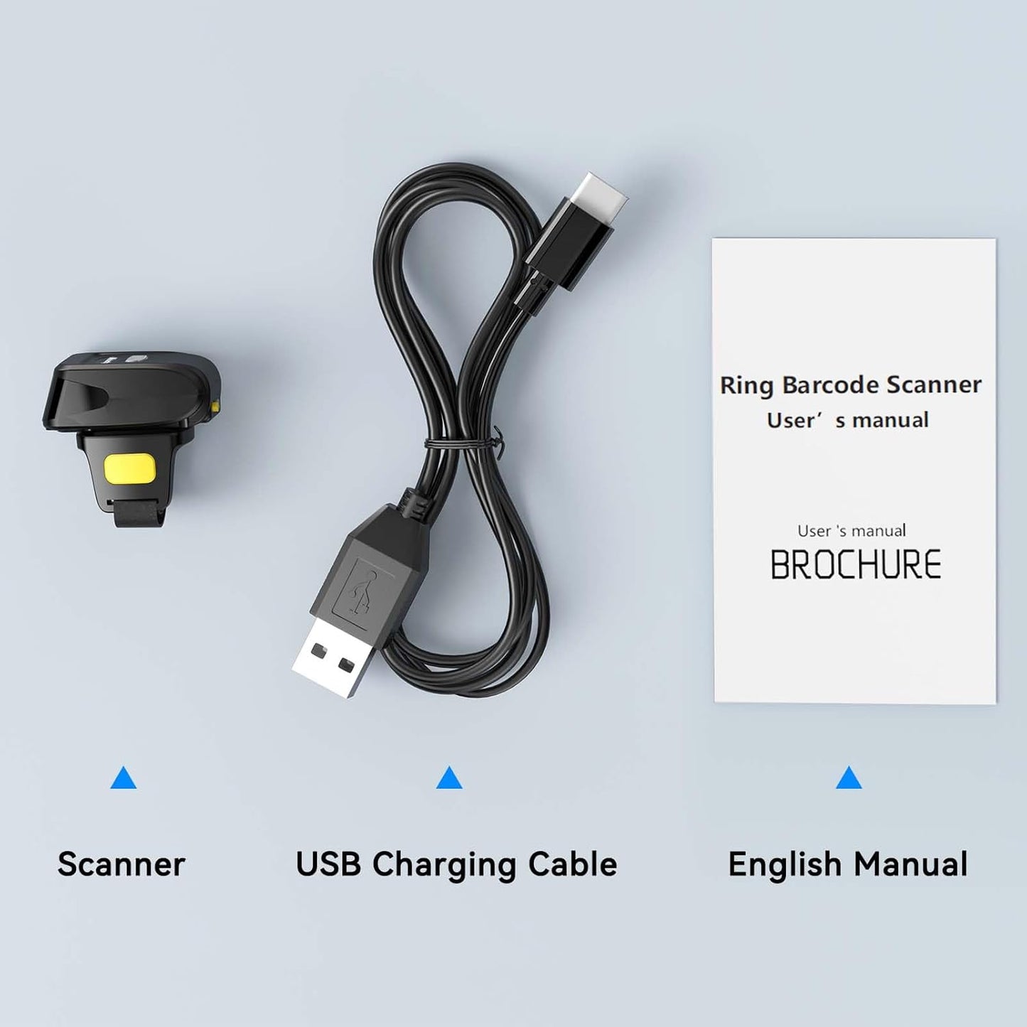 Alacrity Wearable 1D/2D Wireless Barcode Scanner,3-in-1 Mini Ring with Bluetooth,2.4GHz Wireless,and Wired USB Connectivity for PC,Laptop,Tablet,Phone