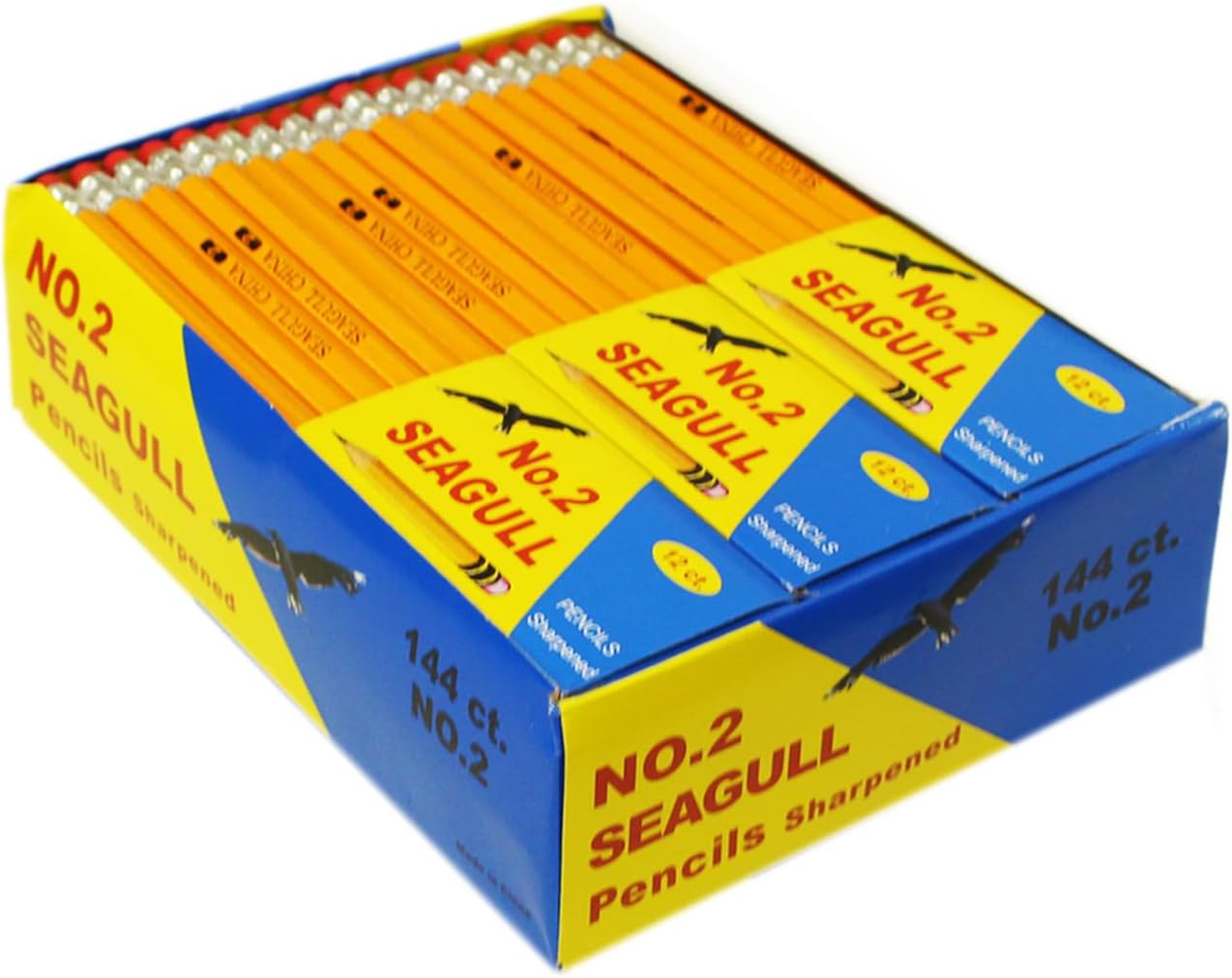 Seagull Pencils Pre-sharpened No. 2 144/box 12 Boxes of 12 New Improved Eraser Back to school