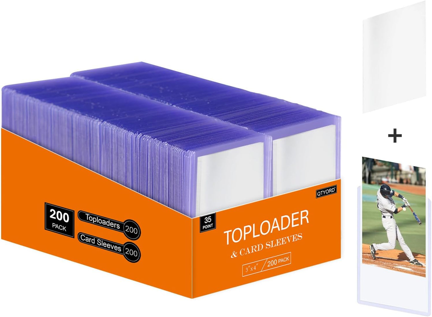 400Pcs Top Loaders for Cards (200Pcs Hard Plastic Card Holders & 200Pcs Penny Card Sleeves) 3" x 4" Toploaders, Card Protector Sleeves for Baseball Football Sports Cards, Standard Trading Cards
