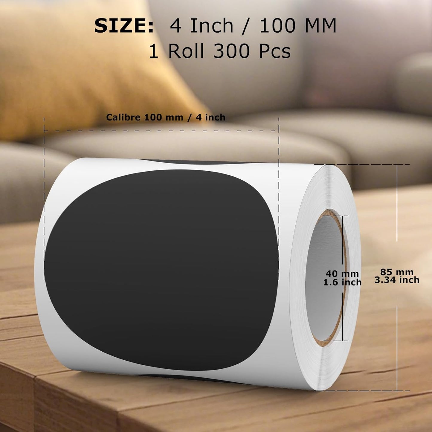 300 PCS Round Stickers 4 Inch Black Vinyl Circle Floor Dots Sticker Removable Self-Adhesive Colored Large Label Roll for Marking Inventory Organizing Classroom Line Up Spots