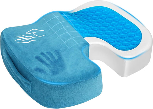 Gel Seat Cushion for Car Office - Memory Foam Pain Relief Chair Pillow Cushions - Tailbone Sciatica Coccyx Butt Lumbar Support Pad for Sitting Driving Traveling, Velvet, Blue
