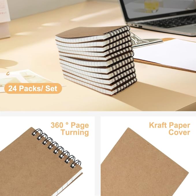 Memo Pads 24 packs, Small 3x5 Spiral Notepads, Office Style Mini Notebook, Small Notepad Pocket Size, Pocket Notebooks for Home, College, Work or School - Lined College Ruled Paper