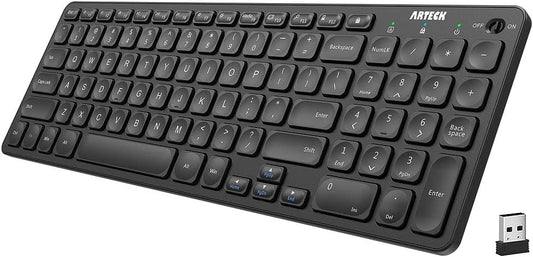 Arteck 2.4G Wireless Keyboard Ultra Slim Full Size Keyboard with Numeric Keypad and Media Hotkey for Computer/Desktop/PC/Laptop/Surface/Smart TV and Windows 10/8/ 7 Built-in Rechargeable Battery