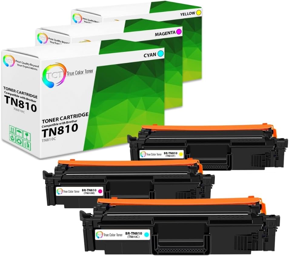 TCT TN810 Color Toner Cartridge 3 Pack - Compatible Replacement for Brother TN810 TN-810 Works with Brother HL‐L9410CDN L9430CDN MFC‐L9610CDN L9630CDN Printers (Cyan Magenta Yellow)
