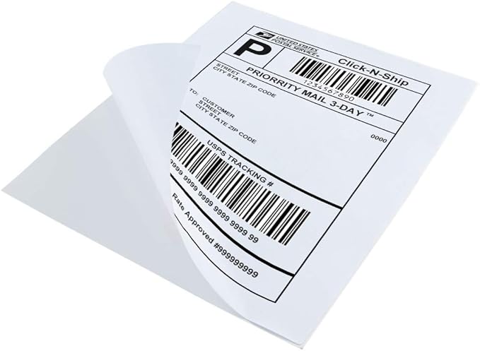 L LIKED 500 Sheets Matte Sticker Paper Full-Sheet 8-1/2" x 11" Self Adhesive Shipping Labels for Laser & Inkjet Printers, White (500 Labels)