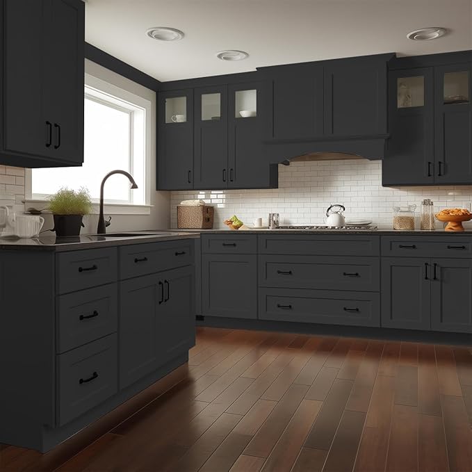 Shaker Style Charcoal Black RTA Base Cabinet -Solid Wood 3-Drawer Design with Soft Close Feature, 18" W x 24" D x 34.5" H, Perfect for Standalone Use or Kitchen Cabinet Combinations