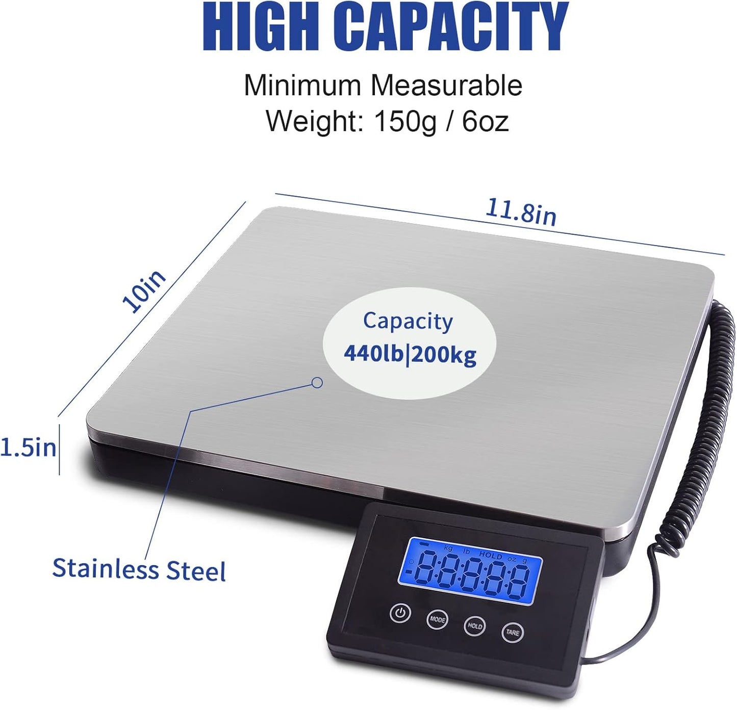 Fuzion Shipping Scale for Packages Small Business - 440lb x 0.1lb Digital Postal Scale for Packages, Shipping Package Scale, Postage Scale, Postal Scale, Luggage Scale