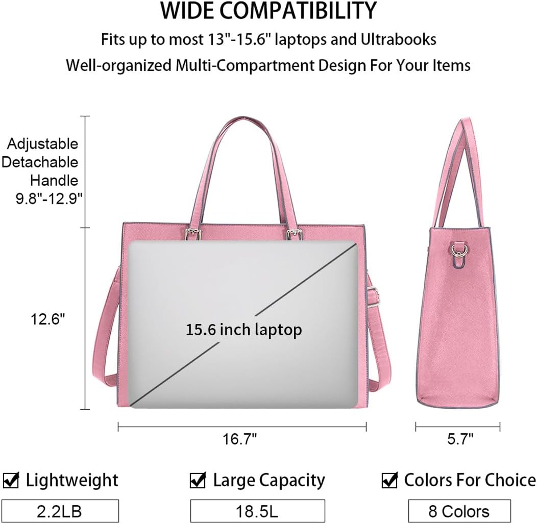 Laptop Bag for Women Waterproof Lightweight Leather 15.6 Inch Computer Tote Bag Business Office Briefcase Large Capacity Handbag Shoulder Bag Professional Office Work Bag