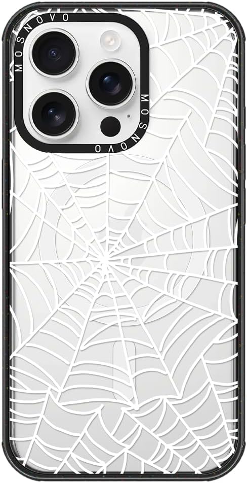 MOSNOVO Magnetic Case for iPhone 16 Pro, 10ft Military-Grade Protection, Compatible with Magsafe, Shockproof Phone Case for iPhone 16 Pro - Spider Web - Clear Black