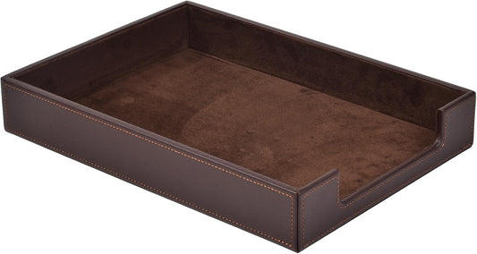 PU Leather Letter Tray - Load Documents Trays Front for Office Desktop Organizer - Desk Magazine, File, A4 Paper Holder - Paper Document File Holder Drak Brown (Drak Brown, A4-Tray)