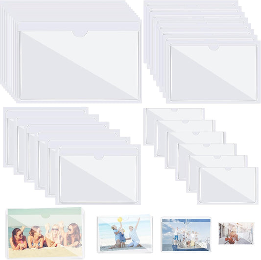 Chinco 30 Pcs Self Adhesive Pockets, Bin Labels for Storage Bins, Clear Pocket Label Sleeves, Plastic Index Card Holder with Top Open for Organizing Bins Box Drawer(Mixed Sizes)
