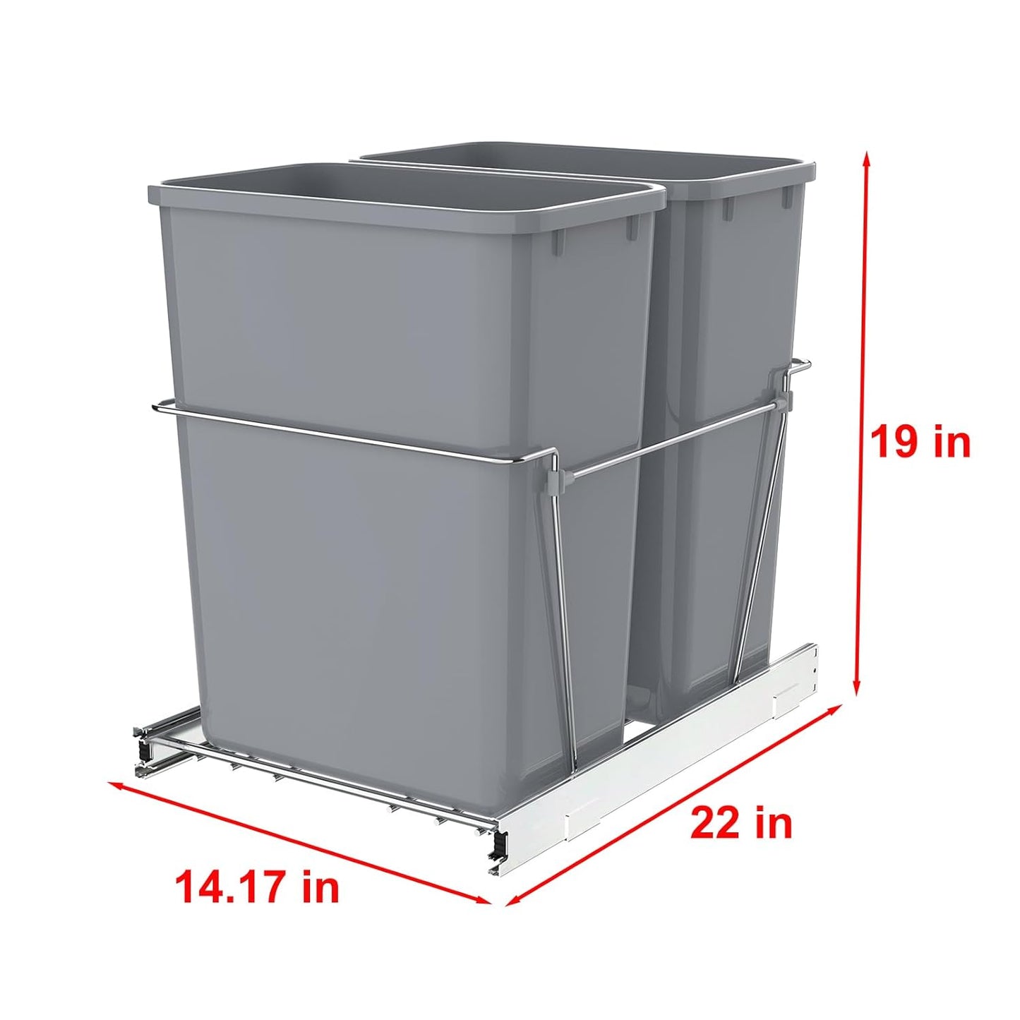 Double Pull-Out Trash Can for Under Kitchen Cabinets Include Double 35QT Trash Bin Doesn't Include Door Fittings, Bottom-Mount Recycling Bin