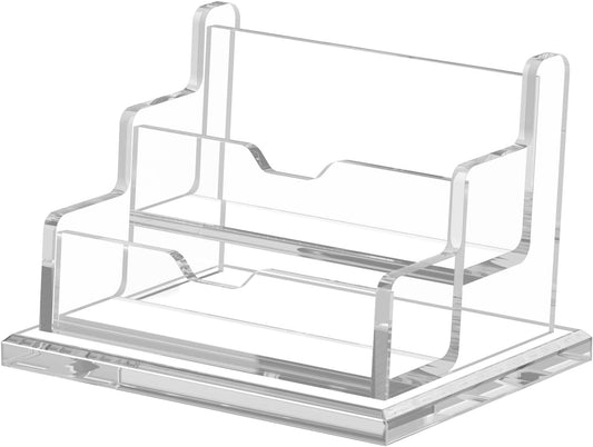 NIUBEE Clear Business Card Holder 2 Tier Acrylic Business Card Stand, 2 Slots Business Card Display for Desk Counter, 150 Card Capacity, 1 Pack