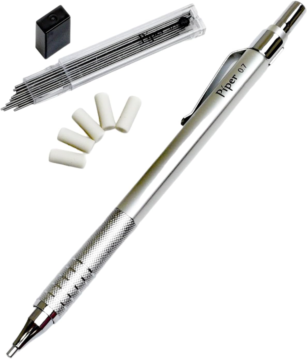 PIPER Quadrata Metal Mechanical Pencil 0.7mm with Erasers and HB #2 Lead Refills for Art, Sketching, Writing, Drafting (Dusty Dark Purple)