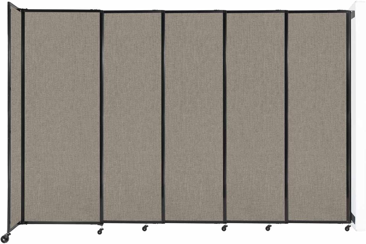Wall-Mounted Sliding StraightWall Room Divider | Adjustable Widths | Locking Wheels | Room Separator | Up to 11'3" Wide x 7'6" Tall Warm Pebble Fabric Panels