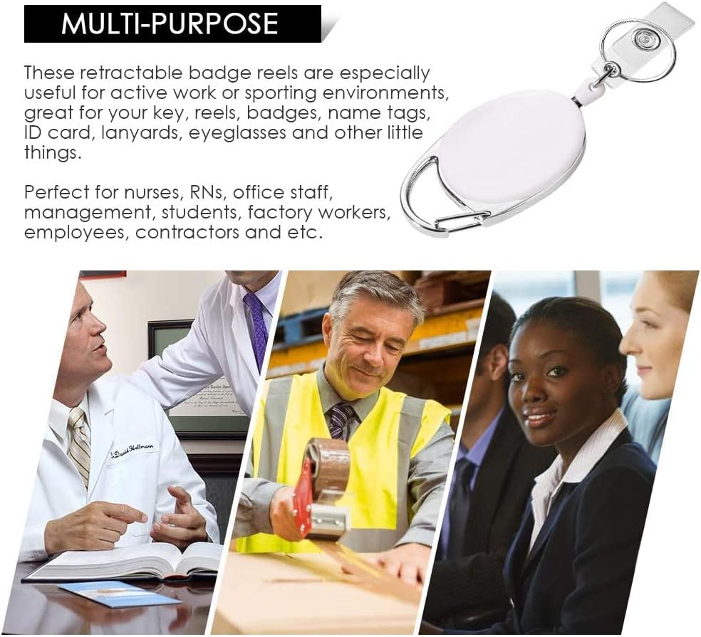 Retractable Badge Holder with Carabiner Reel Clip and Key Ring for ID Card Key Keychain Holders White 10 Pieces