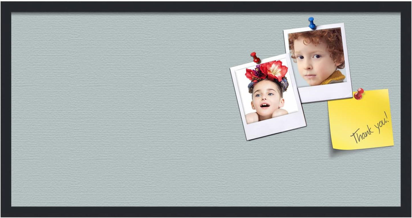 PinPix 36x18 Inch Cork Bulletin Board. This Decorative Framed Pin Board Comes with Soft Blue Design and a Satin Black Frame. Ideal for Home Office Decor or Message Board (PinPix-1814)