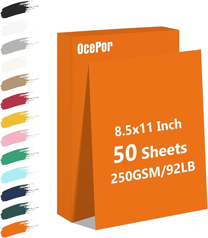OcePor 50 Sheets Orange Cardstock Paper, Colored Printer Paper 8.5 x 11, Thick Construction for Cards Making, Scrapbook，Office Printing, Invitations, Certificates，DIY Crafting 92 lb/250gsm