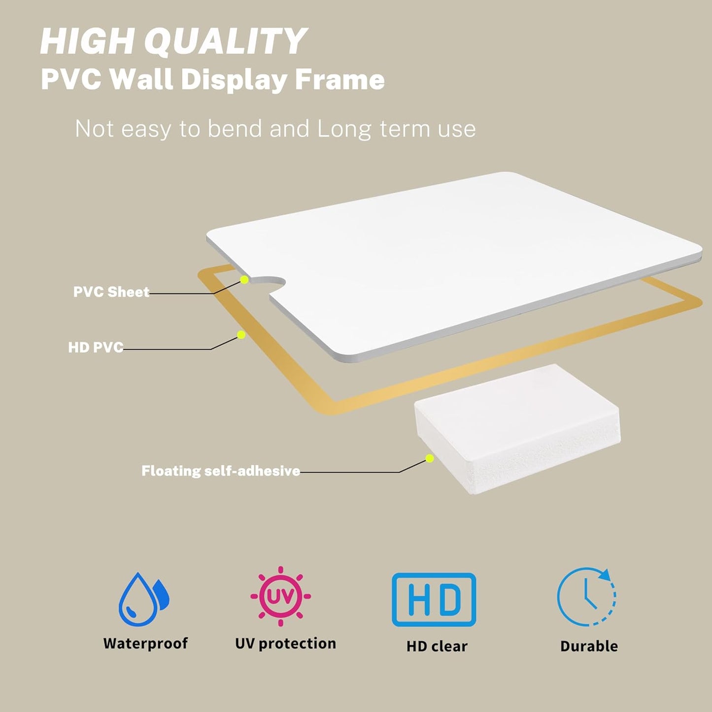 8.5x11 Wall Sign Holder Floating 3 Pack, Self-Adhesive Display Frame for Document/Poster/Paper Office/Store/Wall Mounted for Door/Window Display Holder with Horizontal and Vertical (Gold)