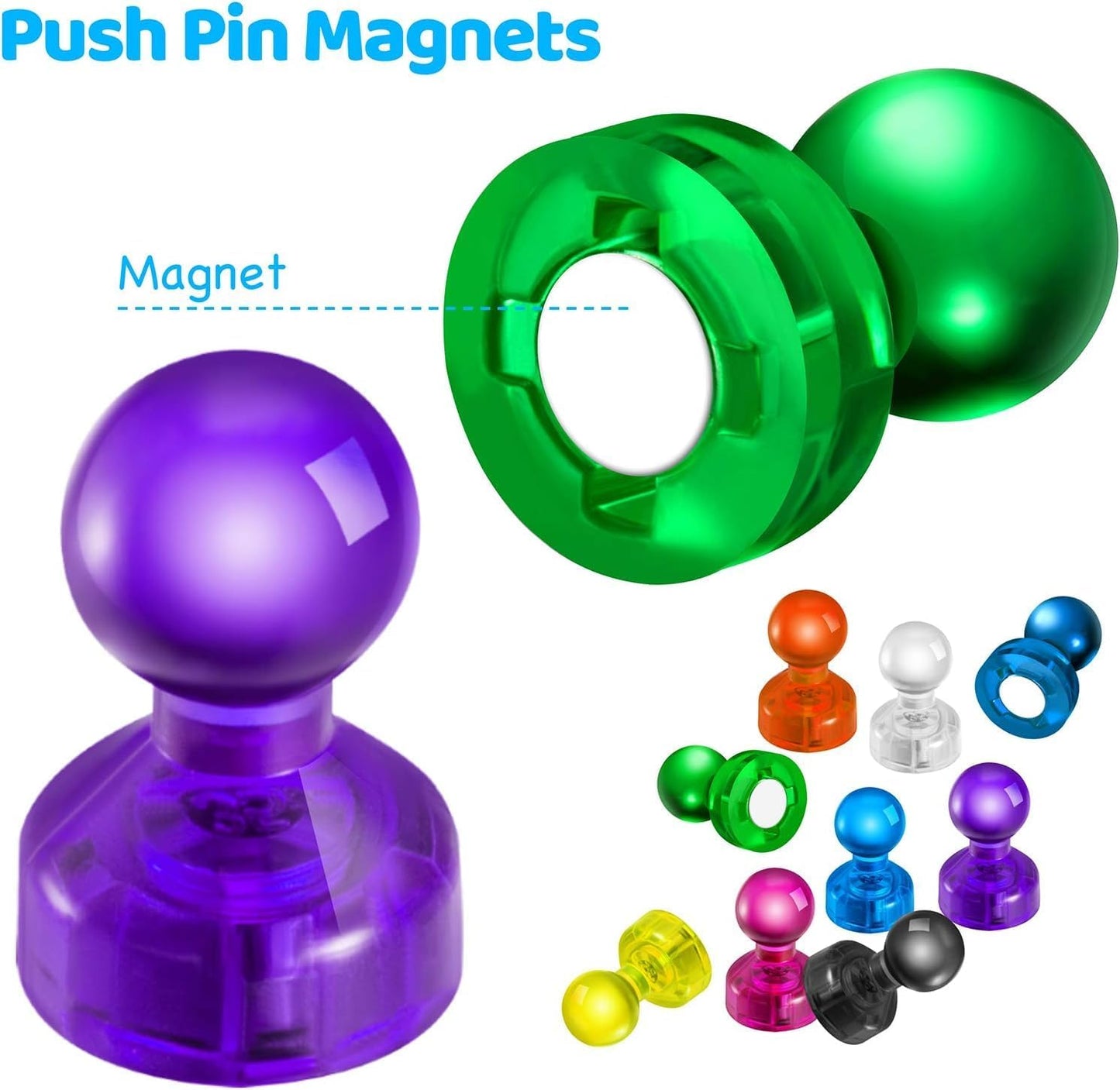 90 PCS Colorful Strong Magnetic Push Pin Magnets, Office/Classroom Magnets,8 Assorted Color, Perfect to use as Kitchen Home and School, Map Magnets,Whiteboard Magnets