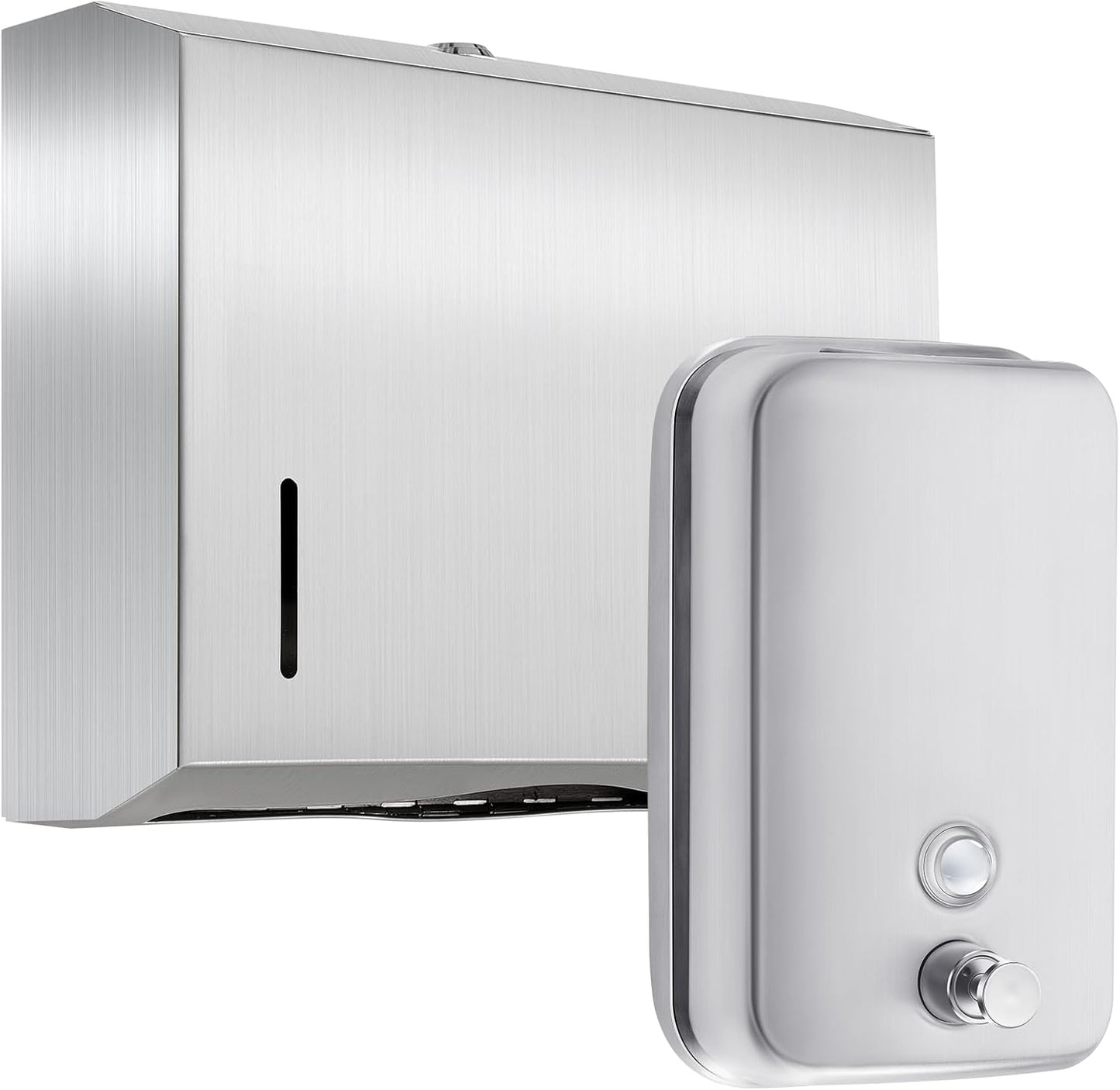 2 Pcs Commercial Soap Dispenser and Paper Towel Dispenser Set with Lock-Stainless Steel,Wall Mount,Large Capacity Manual Liquid Pump Rust Proof Leak Free for Home Bathroom (500 ml,Style 2)