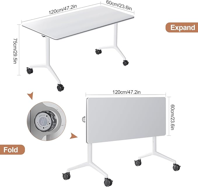 Conference Table, Folding Conference Tables for 2-20 People, Modern Conference Room Table with Wheels, Super Sturdy Large Rectangle Mobile Meeting Seminar Tables for Office (4PCS 47.2in)