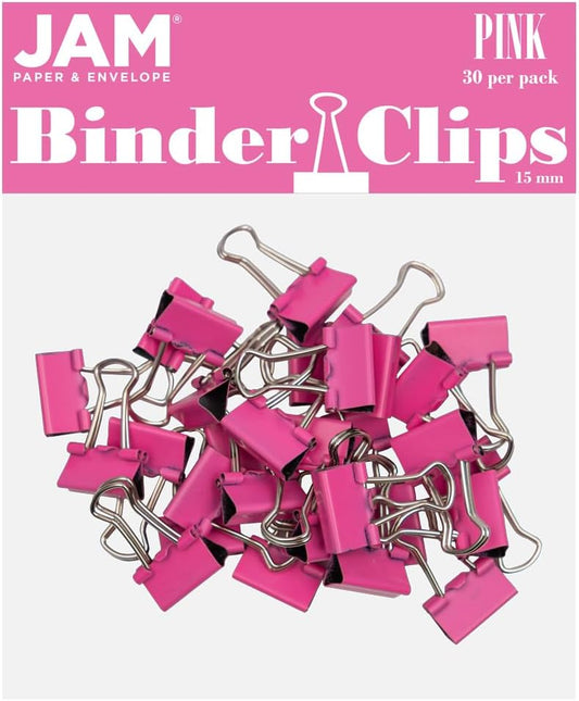 JAM PAPER Colorful Binder Clips - Extra Small - 3/5 Inch (15 mm) - Pink Binderclips - 30/Pack