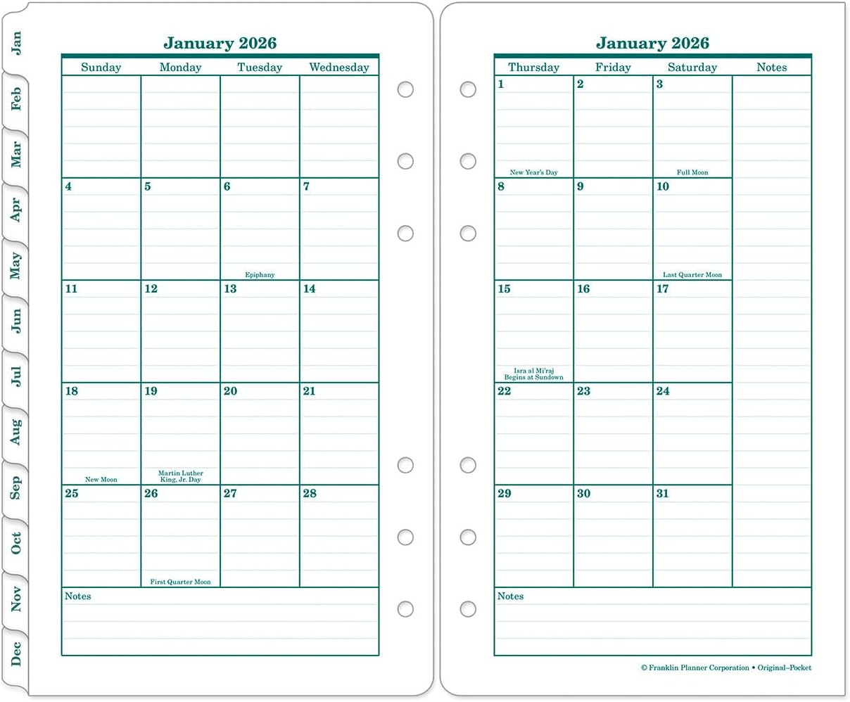 FranklinCovey - Original Two Page Per Day Ring-Bound Planner (Pocket, Jan 2026 - Dec 2026)