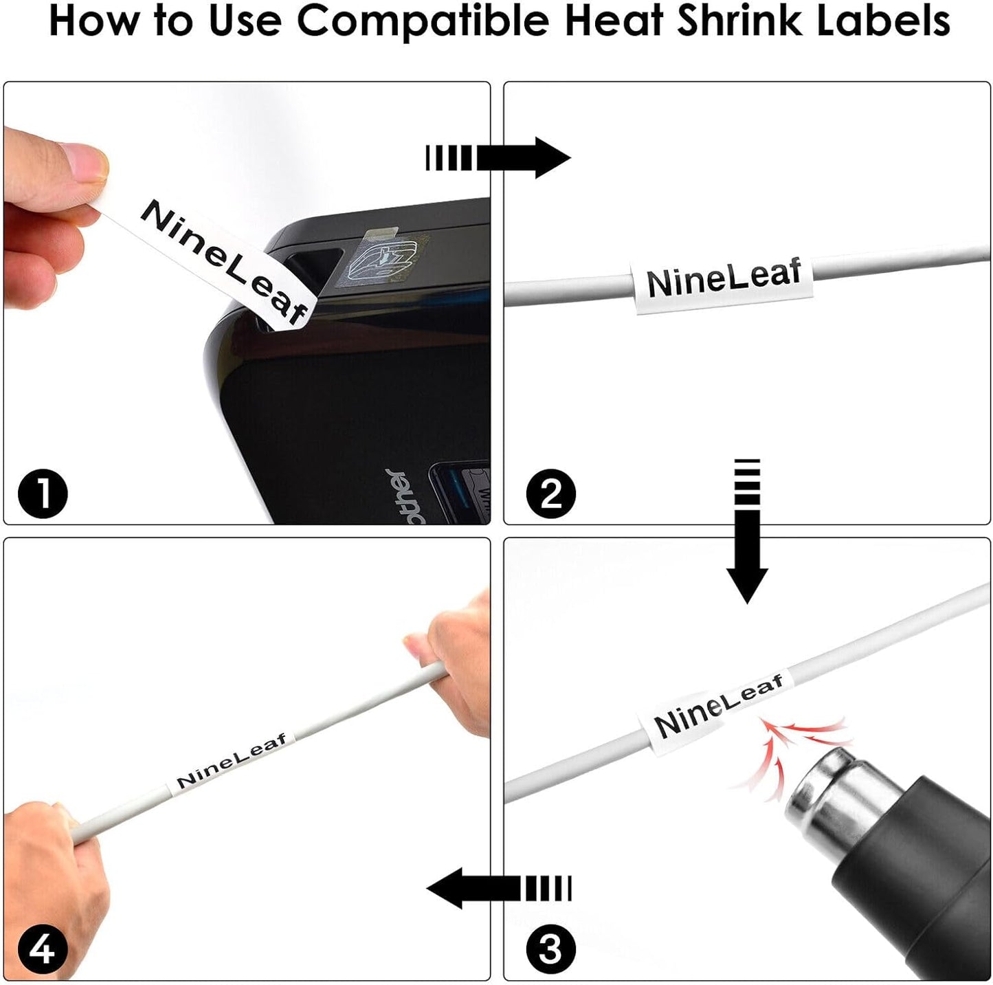 NineLeaf 2PK Compatible for Ptouch HSe-221 HSe221 HS-221 HS221 8.8mm 0.34 Black on White Heat Shrink Tubes for PT-D400 PT-D400AD PT-D450 PT-D600 Label Maker Tapes