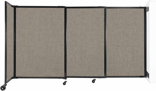 Wall-Mounted Sliding StraightWall Room Divider | Adjustable Widths | Locking Wheels | Room Separator | Up to 7'2" Wide x 4' Tall Warm Pebble Fabric Panels