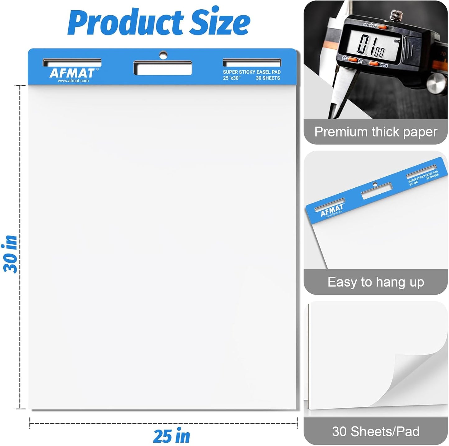 AFMAT Sticky Easel Pads, 25 in x 30 in Flip Chart Paper for Teachers, Ink Bleed-Through Resistant Easel Paper for Office/Classroom/Whiteboard/Wall/Windows, 30 Sheets/Pad, 12 Pads