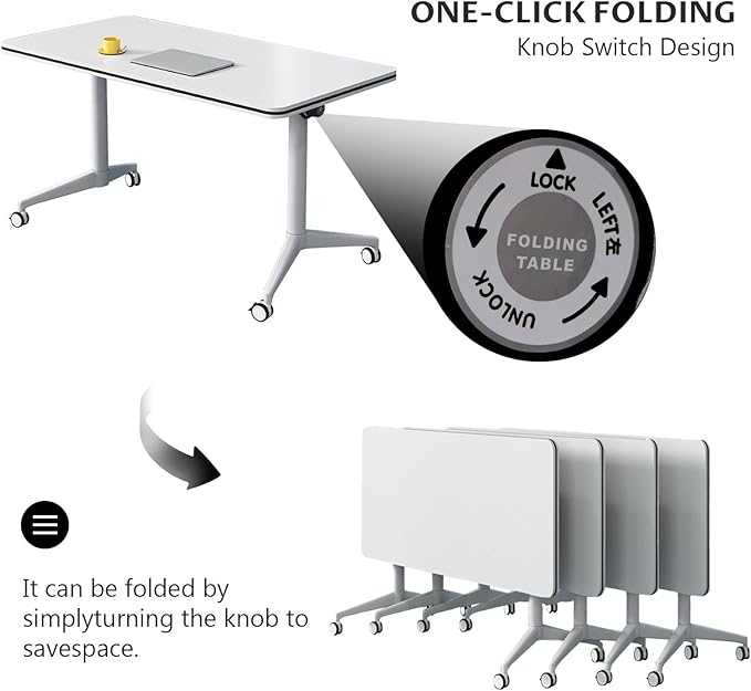 Conference Table Folding Conference Table, Modern Conference Room Table White Meeting Table Flip Top Large Mobile Training Table, Mobile Training Seminar Table for Office Classroom (4pack 70.8in)