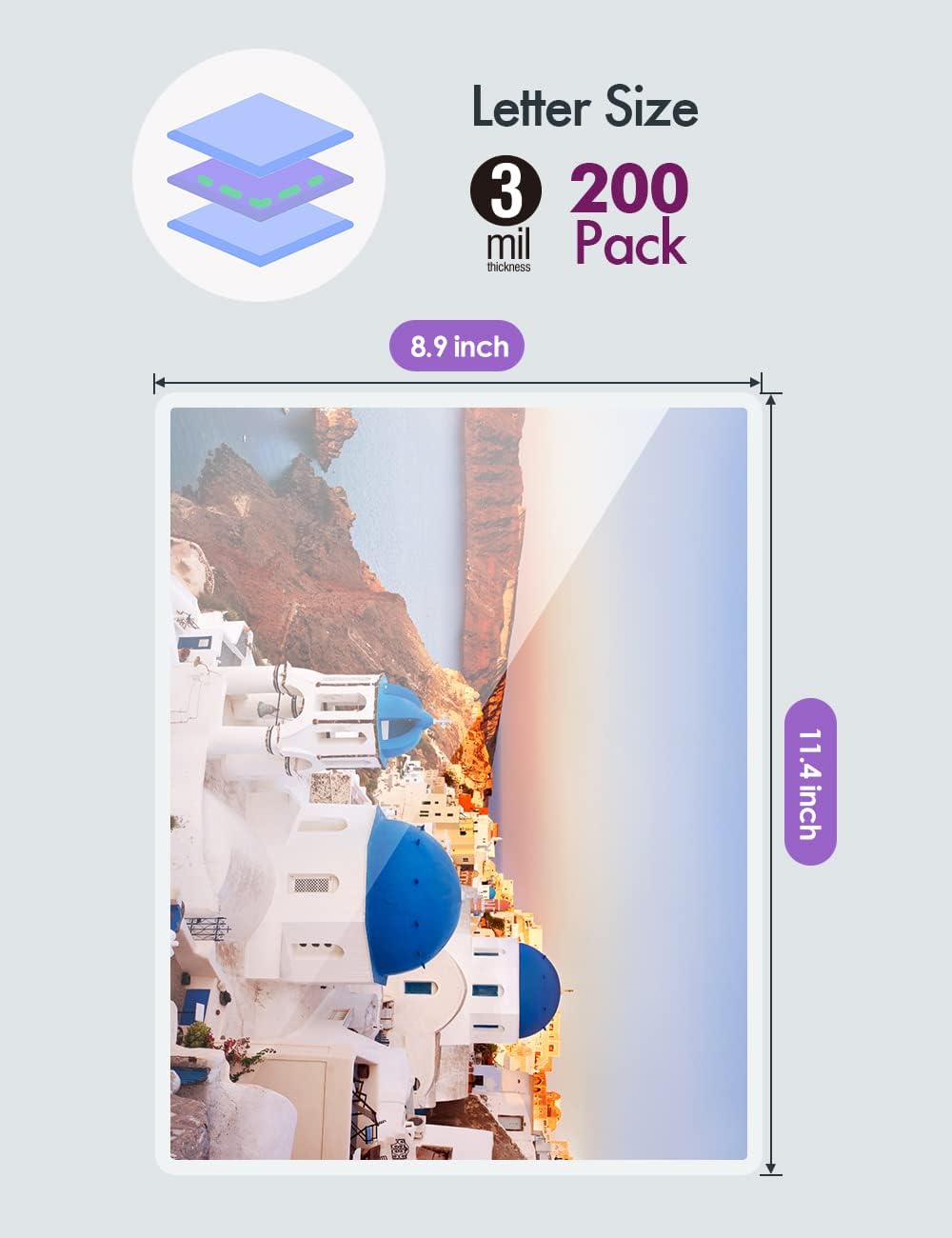 Thermal Laminating Pouches, 3mil Laminating Sheets, 8.9x11.4 Inches, Letter Size, HeatSeal, Clear (200pack)