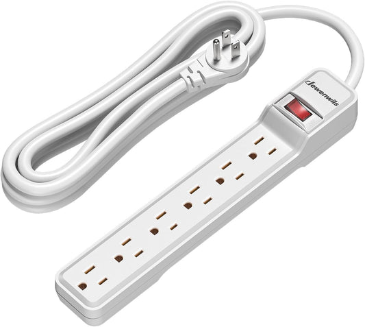 DEWENWILS 6-Outlet Power Strip Surge Protector, 15FT Long Extension Cord, Low Profile Flat Plug, 15 Amp Circuit Breaker, 500 Joules, Wall Mount, White, UL Listed
