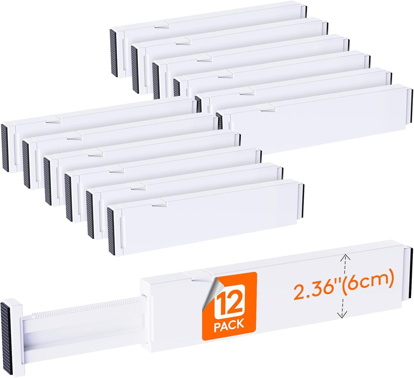 Lifewit 12 Pack Kitchen Drawer Dividers 2.36" High, 11"-17" Adjustable Drawer Organizer for Utensils/Clothes/Makeup, Plastic Expandable Separators in Dresser/Bedroom/Bathroom/Office Storage