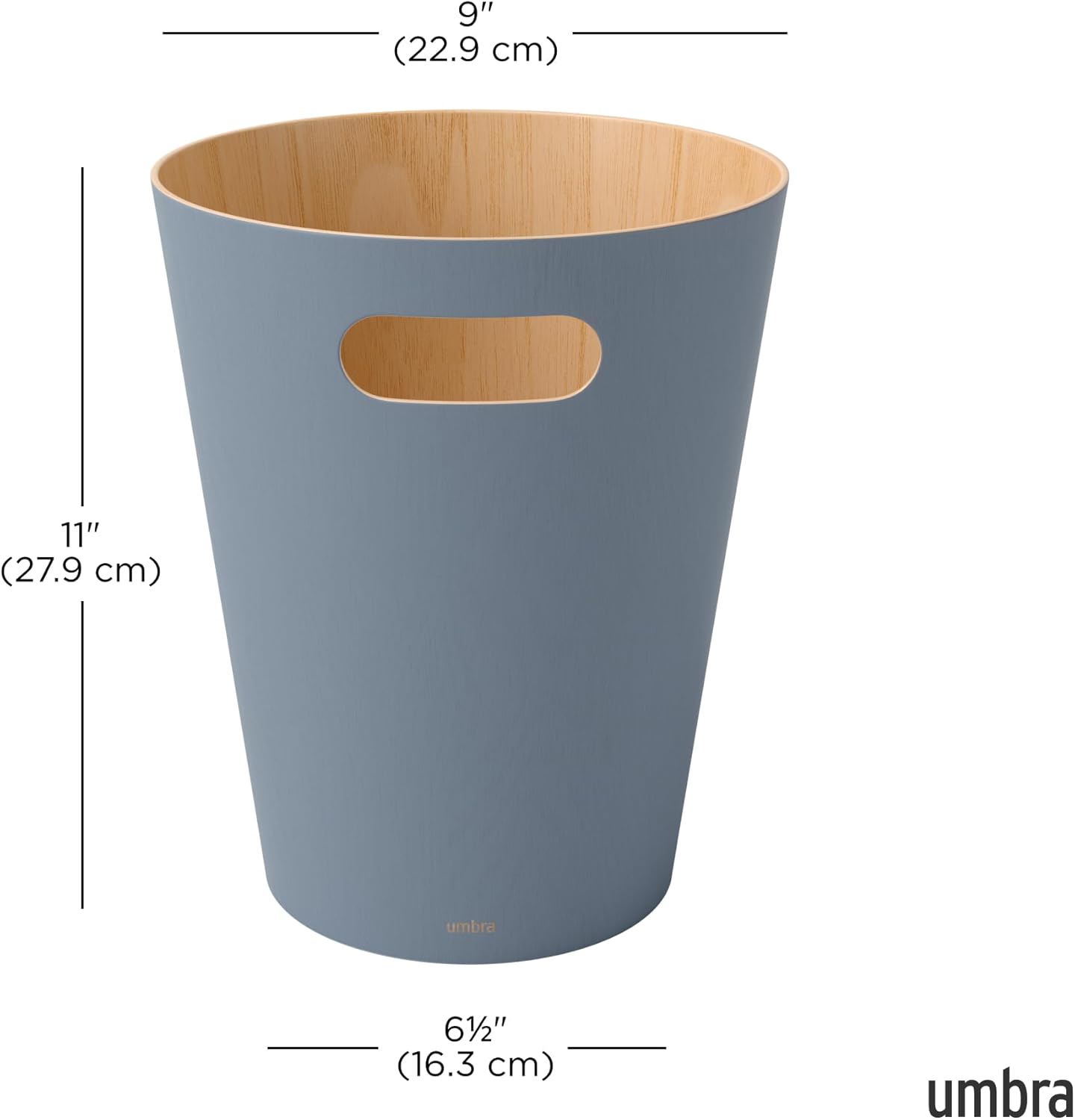Umbra Woodrow 2-Gallon Modern Wooden Trash Can Wastebasket, Attractive Bin for Garbage or Recycling, Suitable for Home or Office, Slate Blue