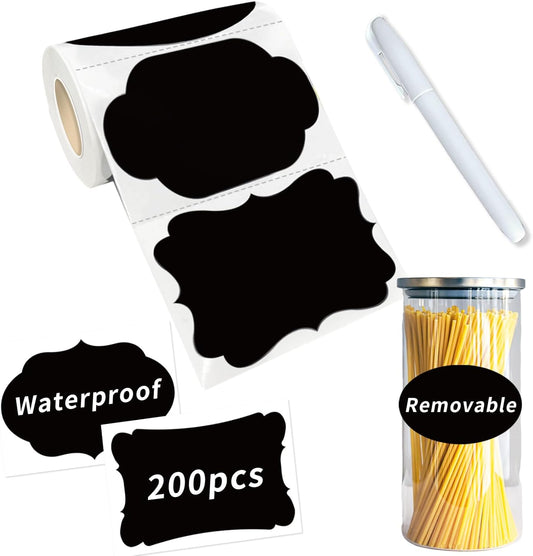 Starboling Chalkboard Labels,200 Pcs 3x2inch Irregular Labels Chalk Stickers with White Chalk Marker,Reusable Waterproof Blackboard Stickers,for Jars,Bottles,Storage Bins