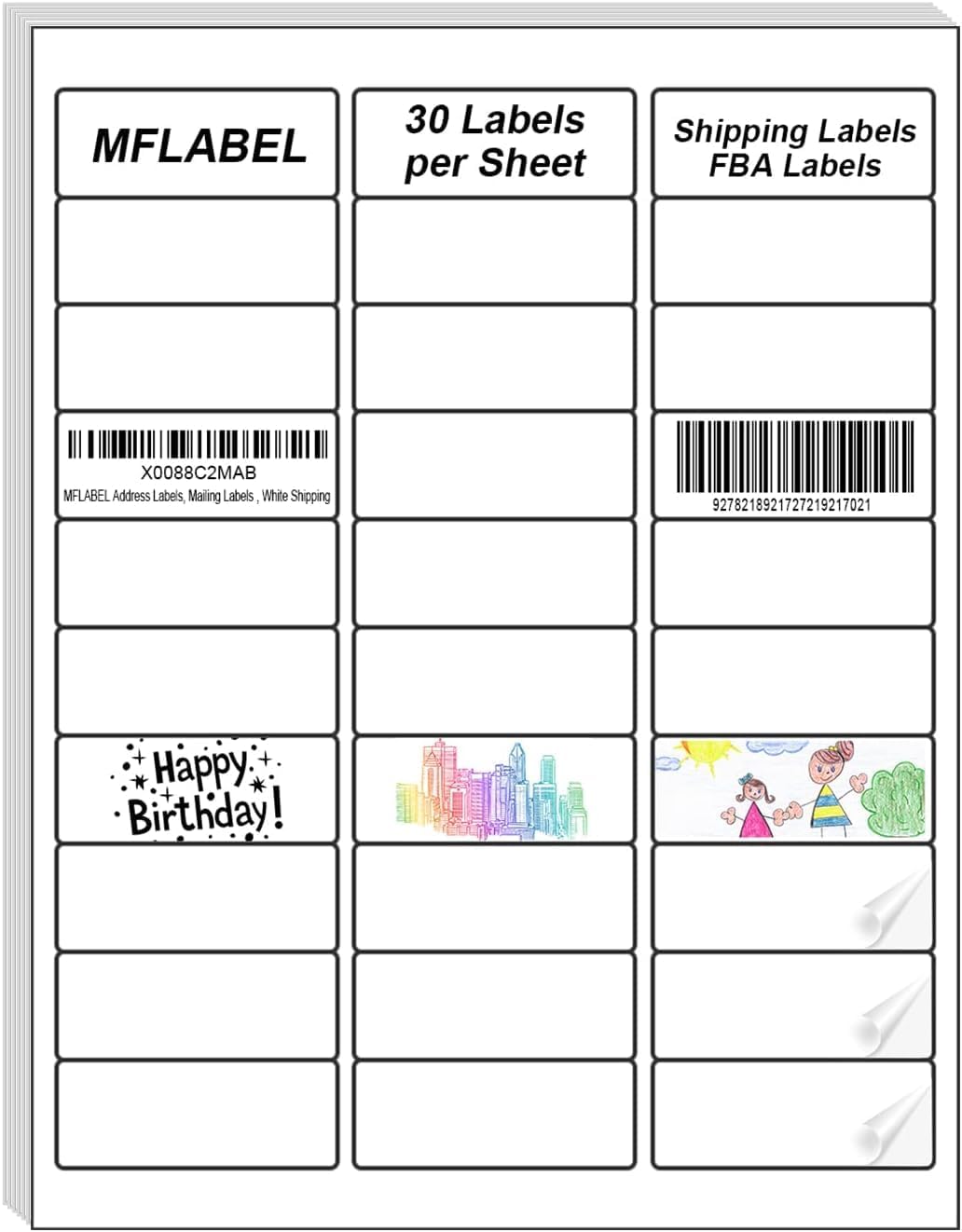 MFLABEL Address Label, 1" x2-5/8 Mailing Sticker, 30-UP White Shipping Labels for Inkjet or Laser Printer, 15000 Sticker Labels (500 Sheets), 30 Label per Sheet