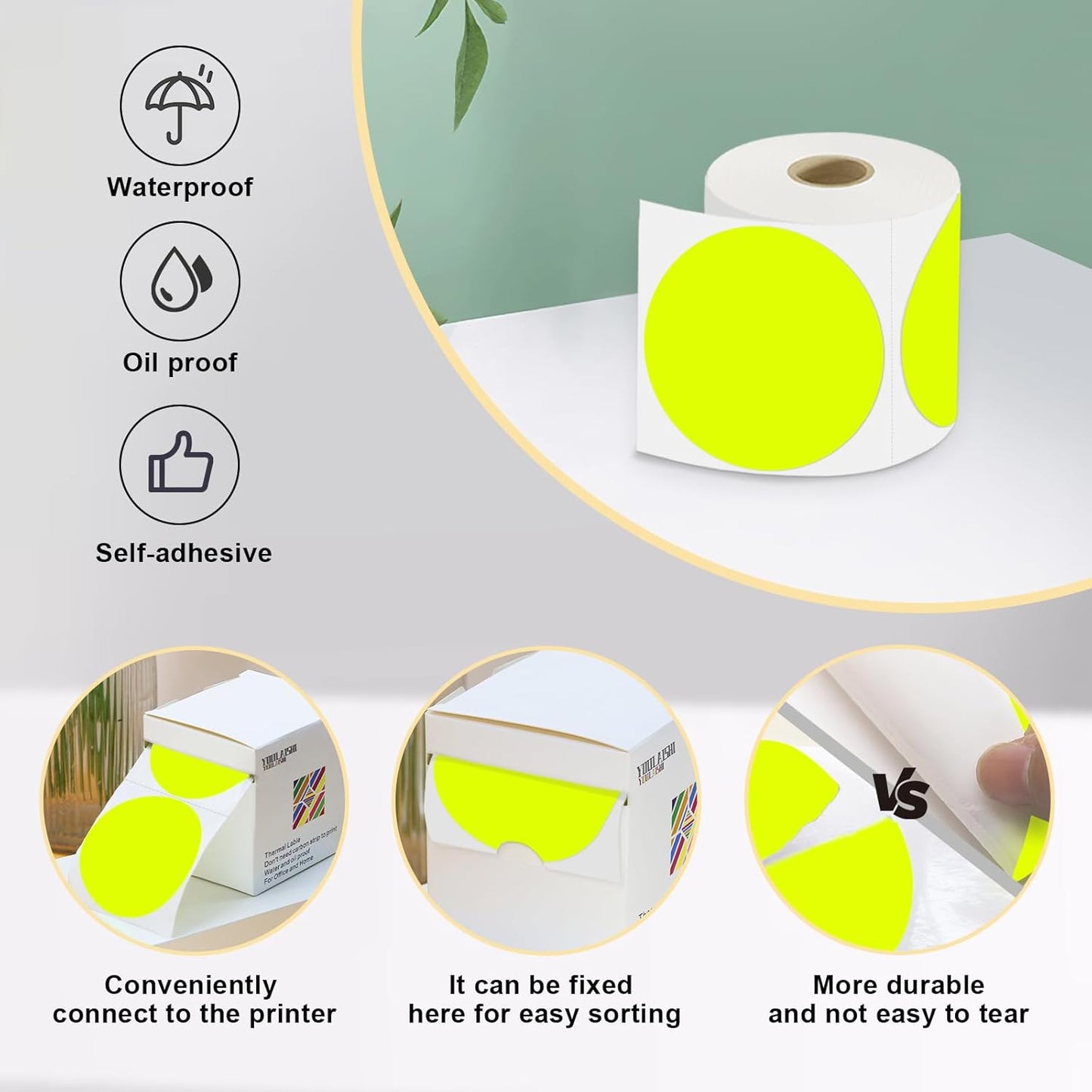 3 X 3 Inch Color Coding Dot Labels Circle Thermal Printable Waterproof 500 Pcs Round Stickers Adhesive Writable for Office, Home, Garage, DIY Sticker, Barcodes, Name Tag, Fluorescent Yellow