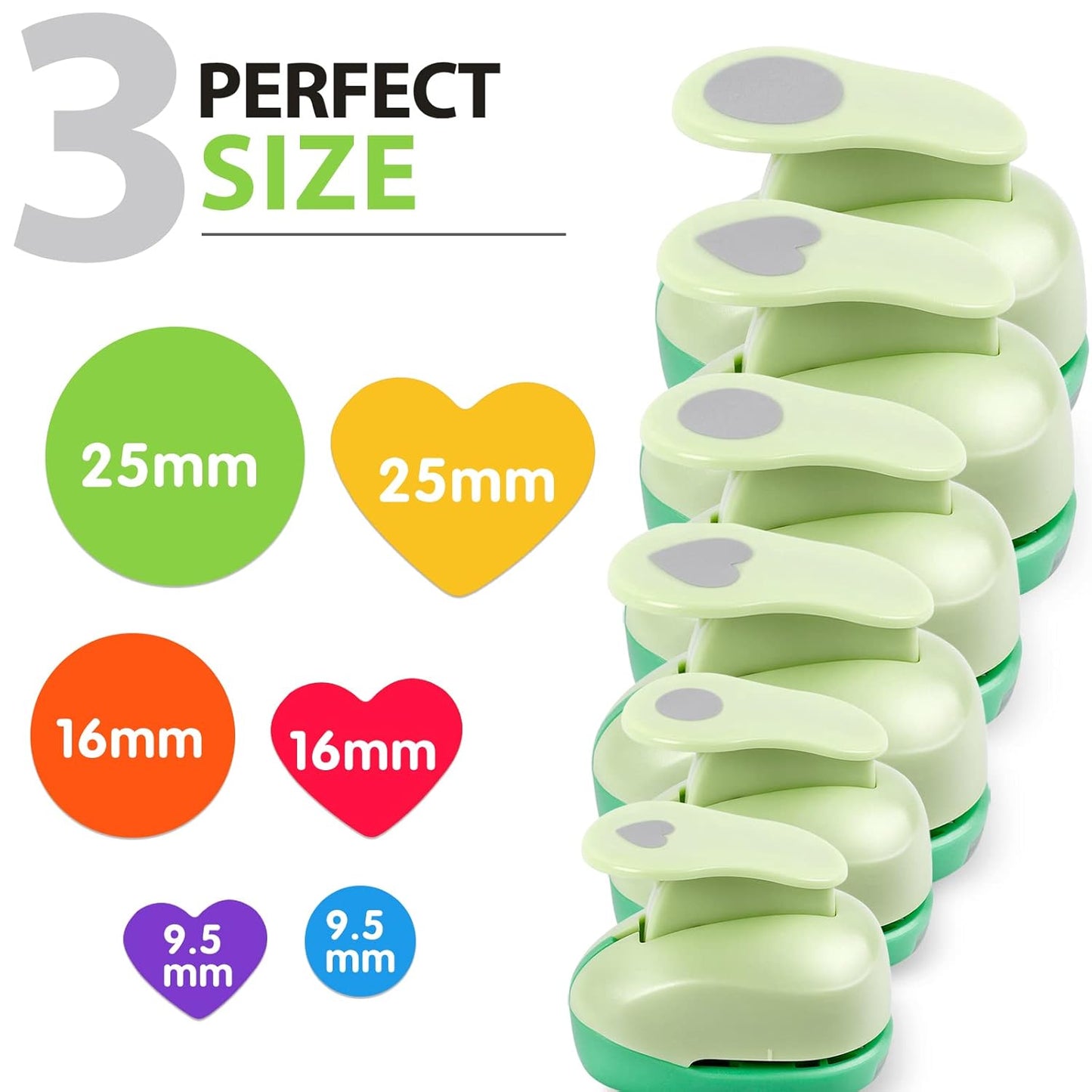 UCEC Circle Hole Punch, Paper Punches for Crafting, 3/8+5/8+1 Inch Circle Punches, Heart Hole Punch, Shape Puncher Cutter for Paper Crafts Scrapbooking, 6Pcs