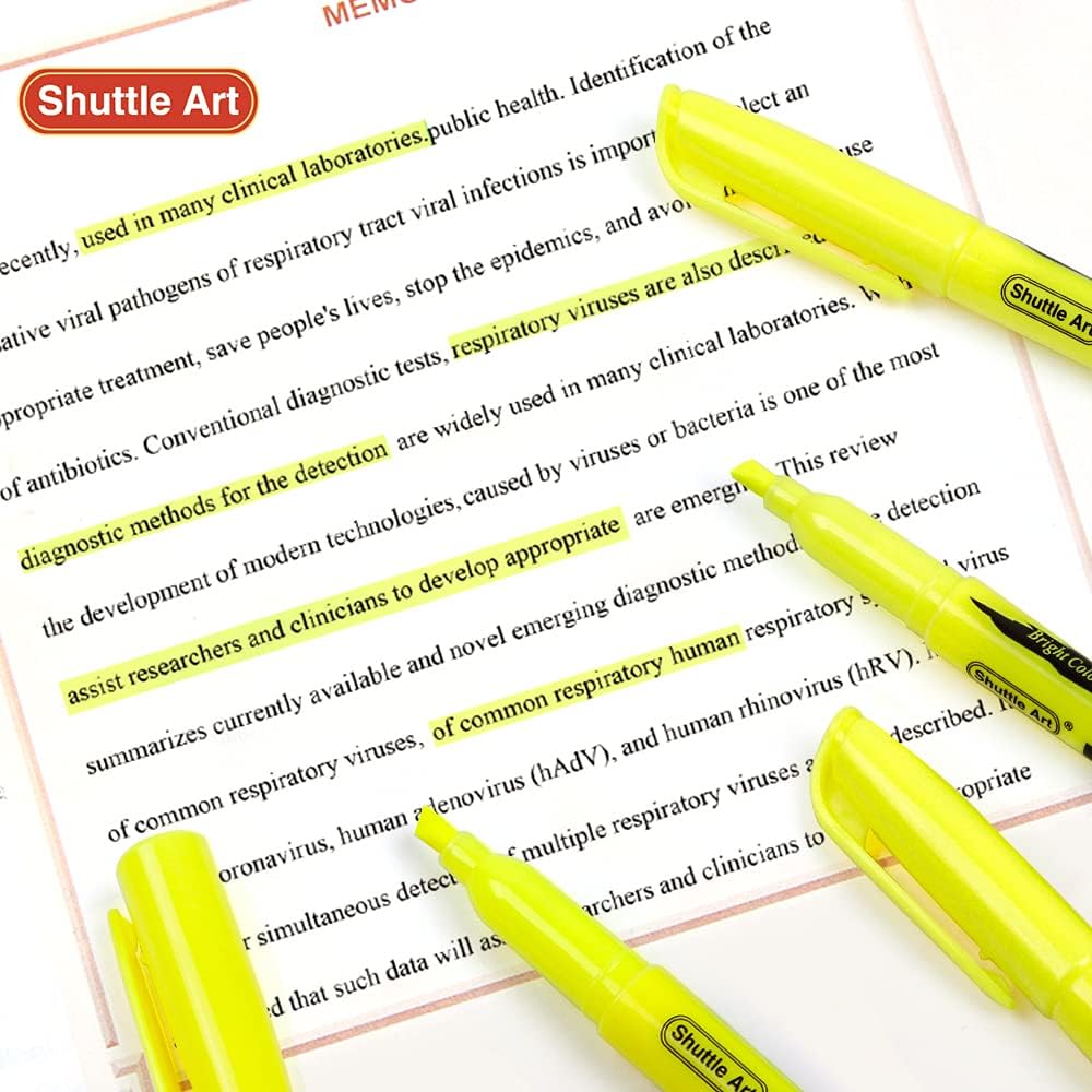 Shuttle Art Yellow Highlighters, 30 Pack Highlighters Bright Colors, Chisel Tip Dry-Quickly Non-Toxic Highlighter markers for Adults Kids Highlighting in Home School Office