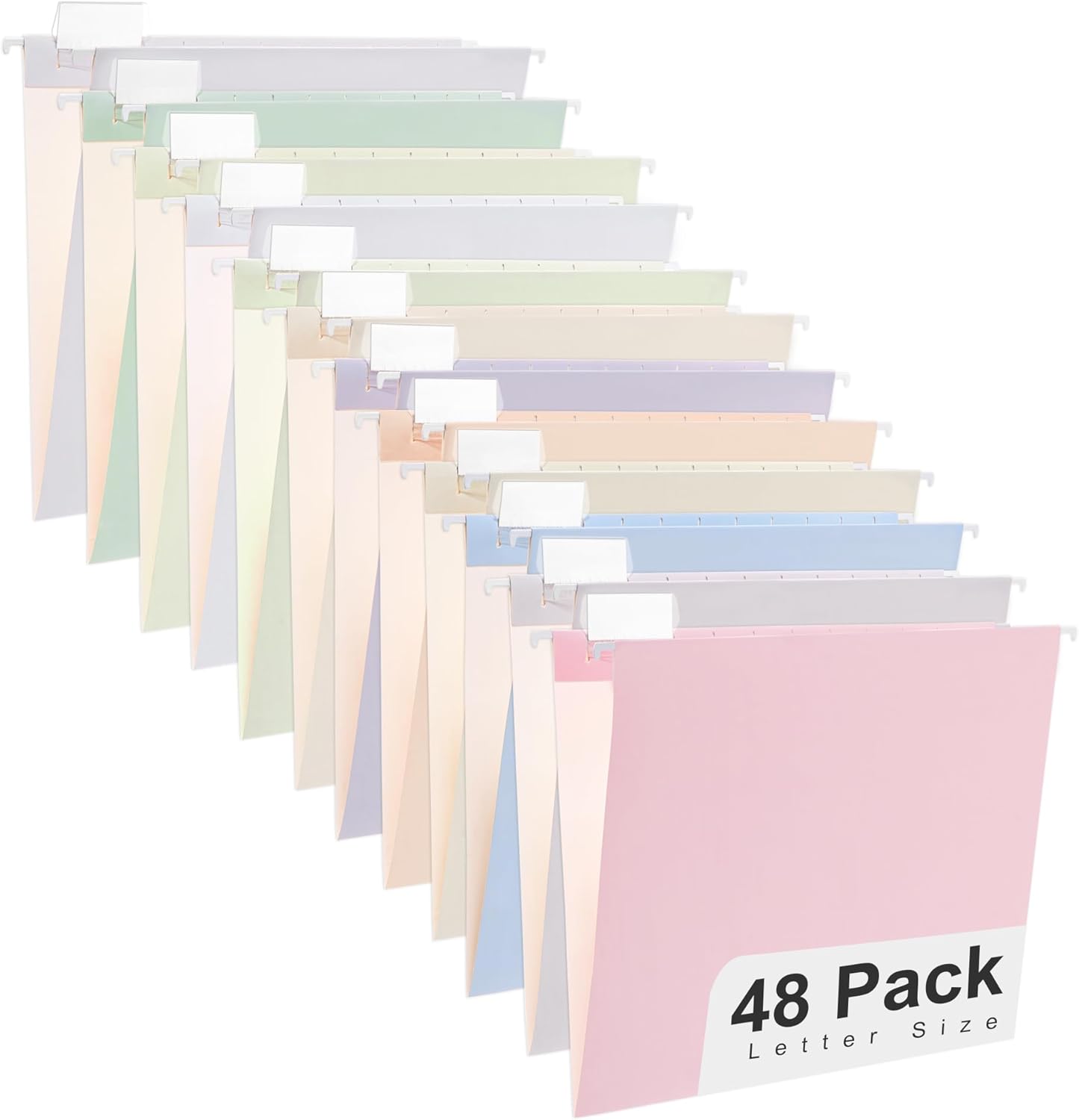 Y YOMA 48 Pack Colored Hanging File Folders Letter Size Decorative Hanging Folder Cute Pretty File Folder for Filing Cabinet Drawer Office Home with 1/5-Cut Adjustable Tabs, Soft Color