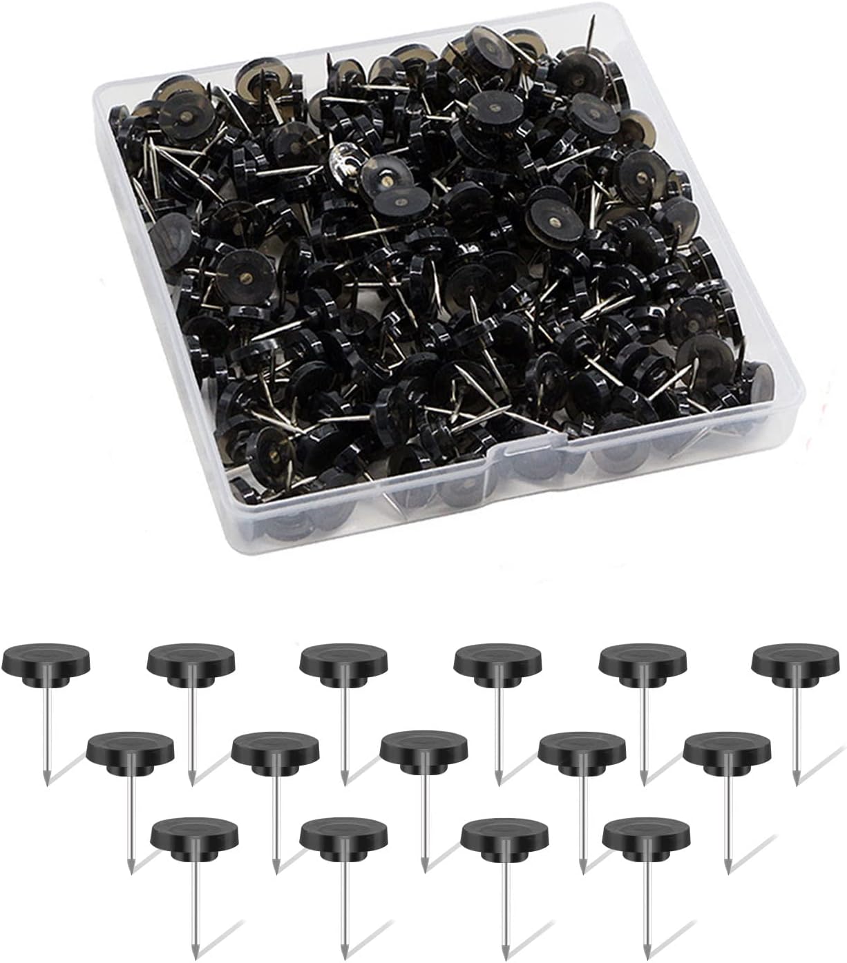 Black Push Pins for Cork Board,Flat Thumb Tacks for Wall Hangings,120 Pcs Flat Head Push Pins for Bulletin Board Plastic Thumb Tacks Steel Point in Reusable Box